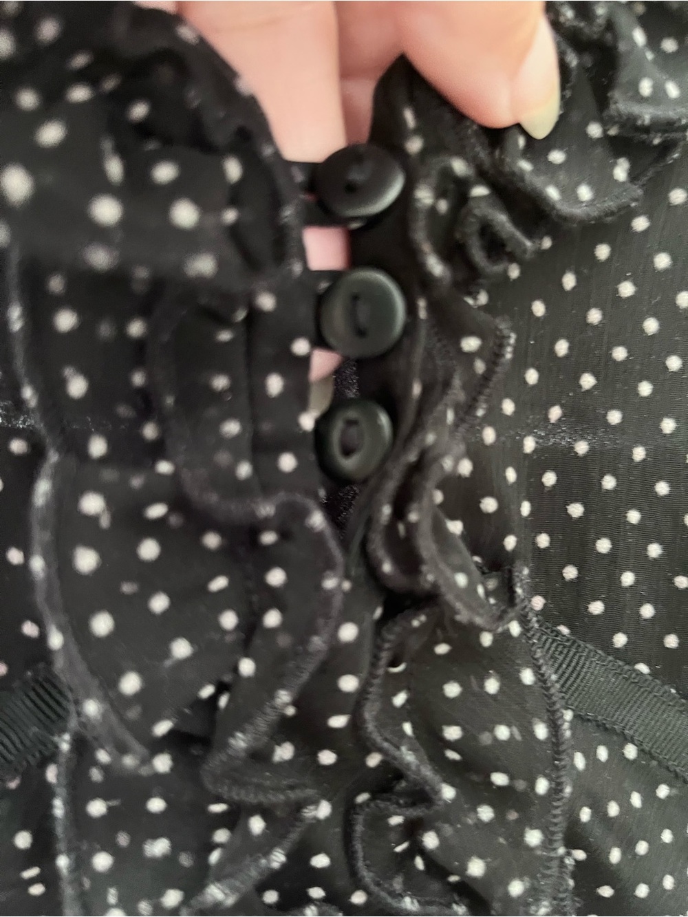 Ann Taylor LOFT Vintage Y2K Black and White Polka Dot Ruffle-Trim Midi Dress - Picture 4 of 6